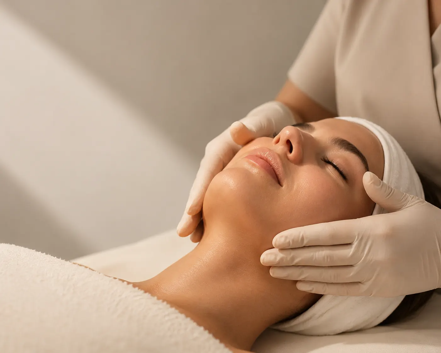 A patient lying on a treatment bed during a bespoke facial treatment at 23MD