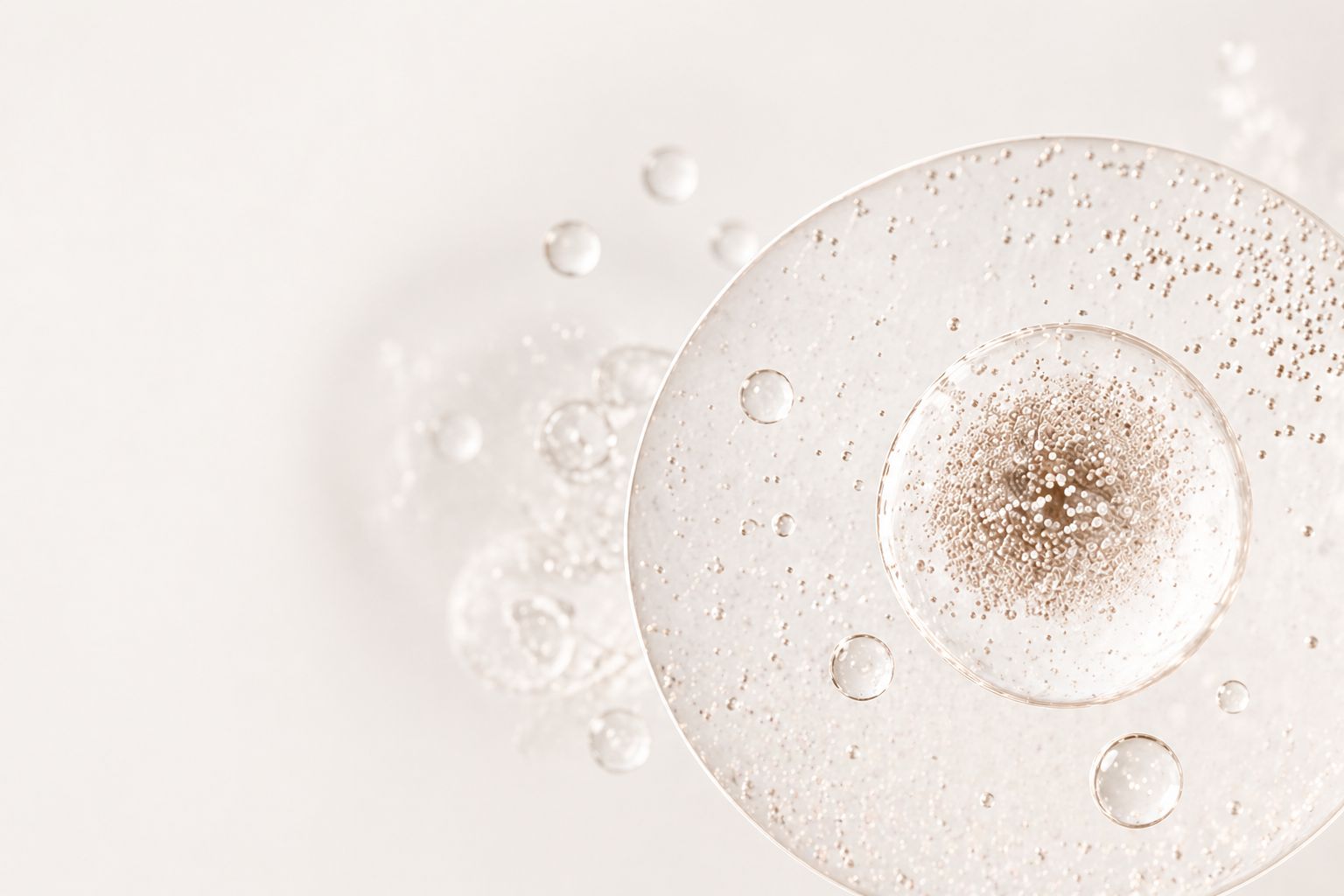 A clear serum with bubbles, representing skin treatment at 23MD