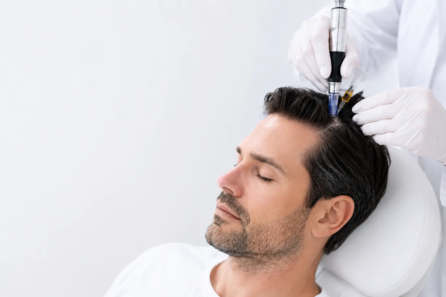 Topical scalp treatment being applied to a patient's hair for exosome therapy at 23MD