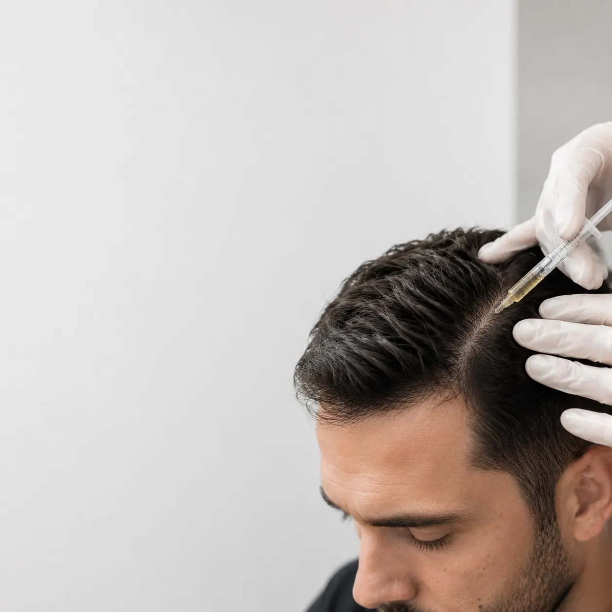 A clinician administering a scalp injection during a hair treatment at 23MD