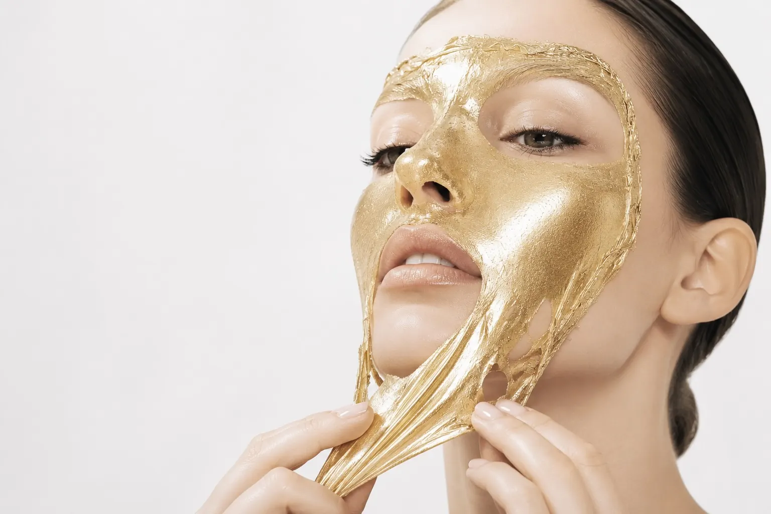 A woman with a gold facial mask illustrating the subject of aesthetic skin care at 23MD