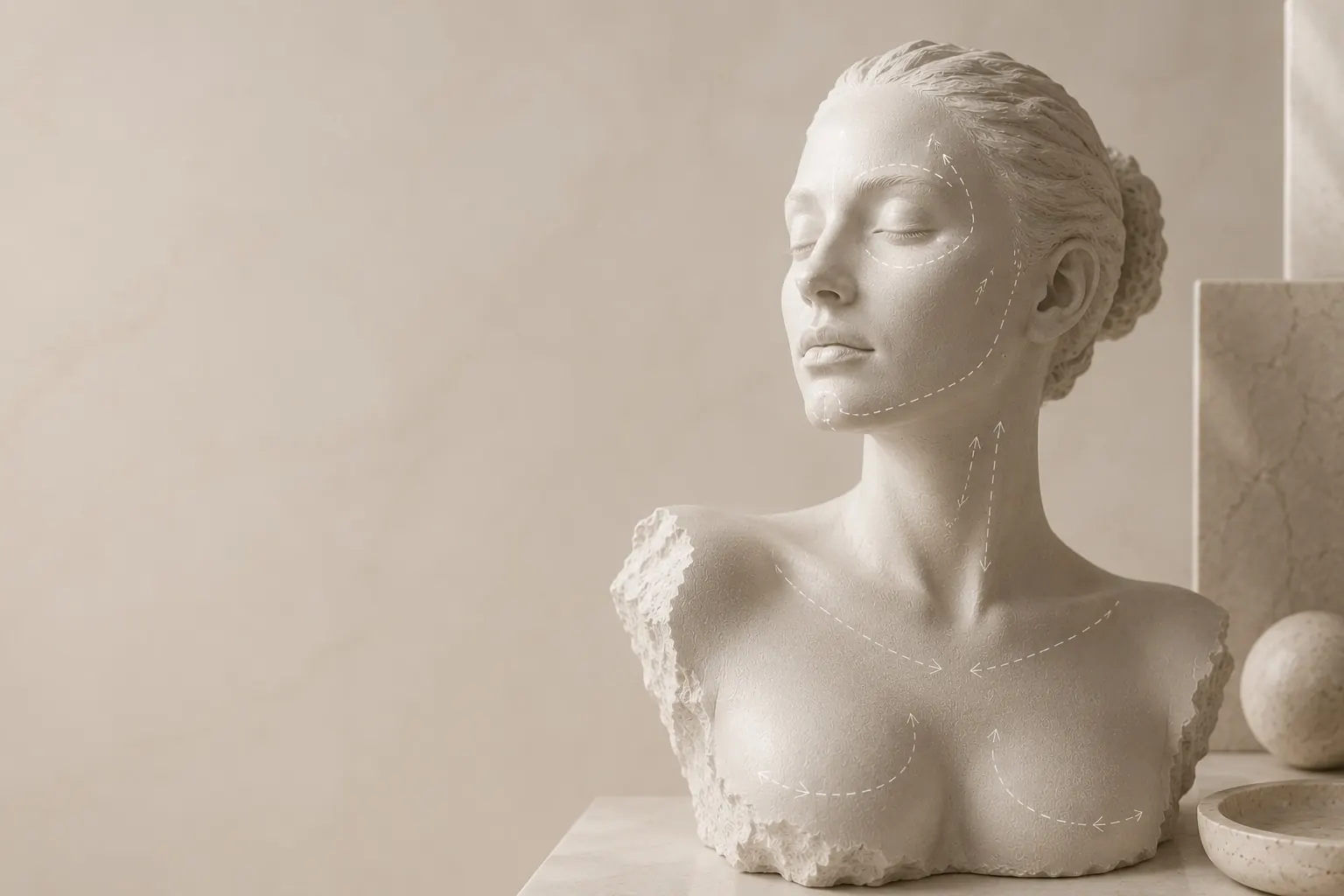 A sculpted bust on a stone surface illustrating the subject of surgery by referral at 23MD