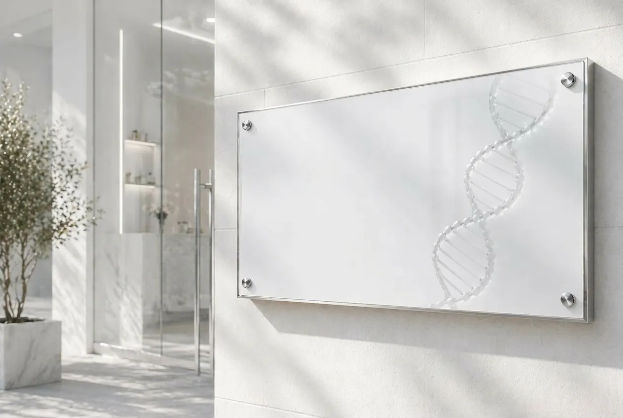 Glass doors and a wall-mounted artwork in the clinical interior at 23MD London