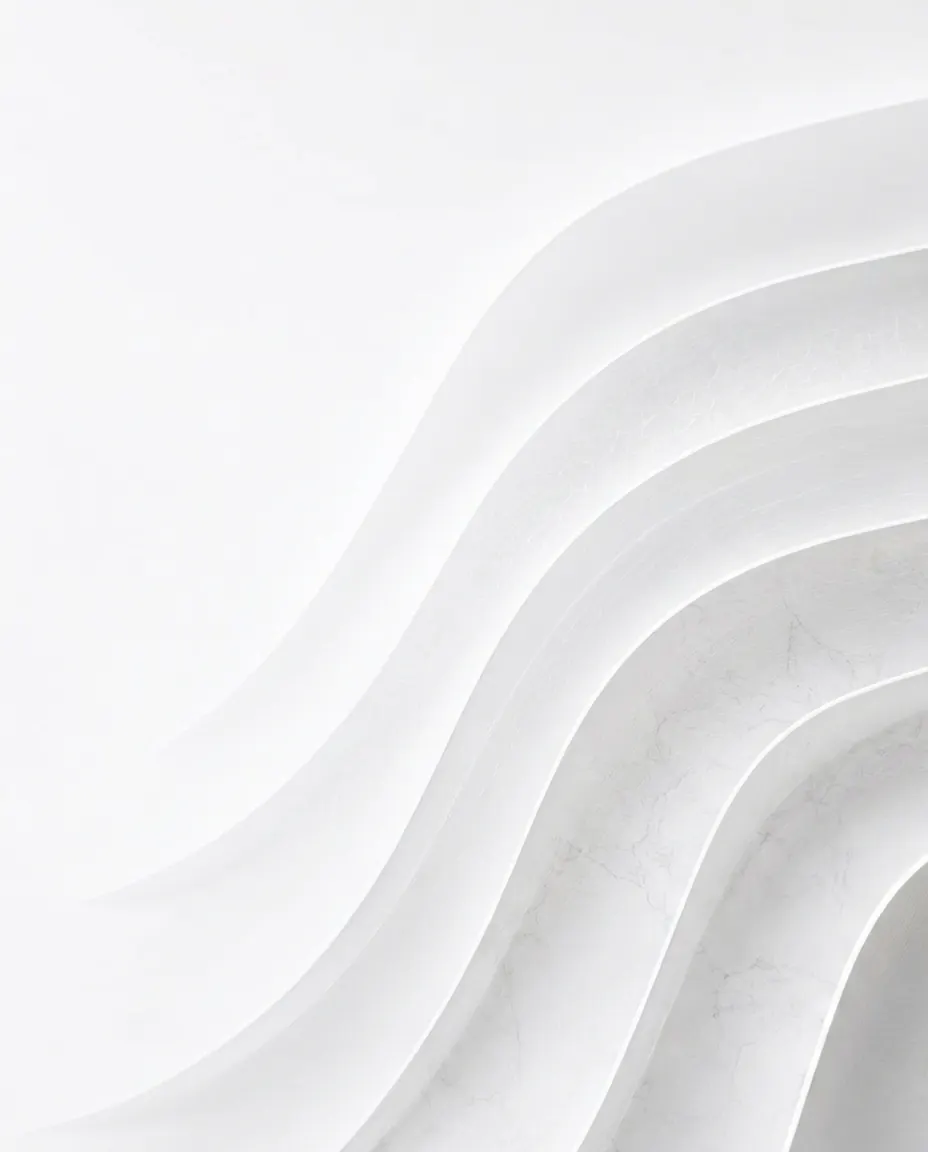 Abstract layered white forms illustrating facial structure and contouring concepts at 23MD