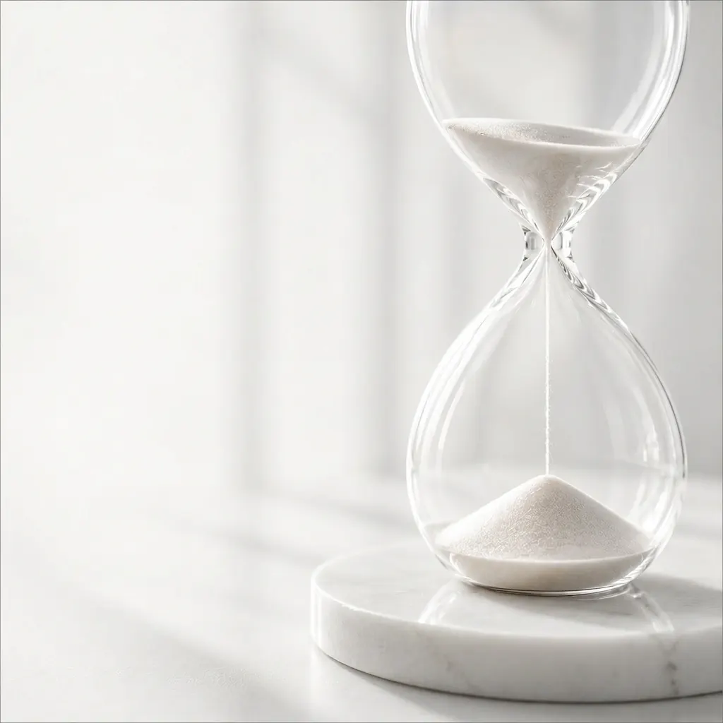 An hourglass beside a bright window illustrating continuity of clinical care over time at 23MD