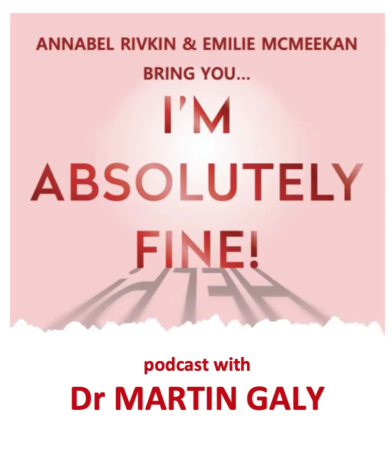 A pink podcast cover with presenter text illustrating an archived health article at 23MD