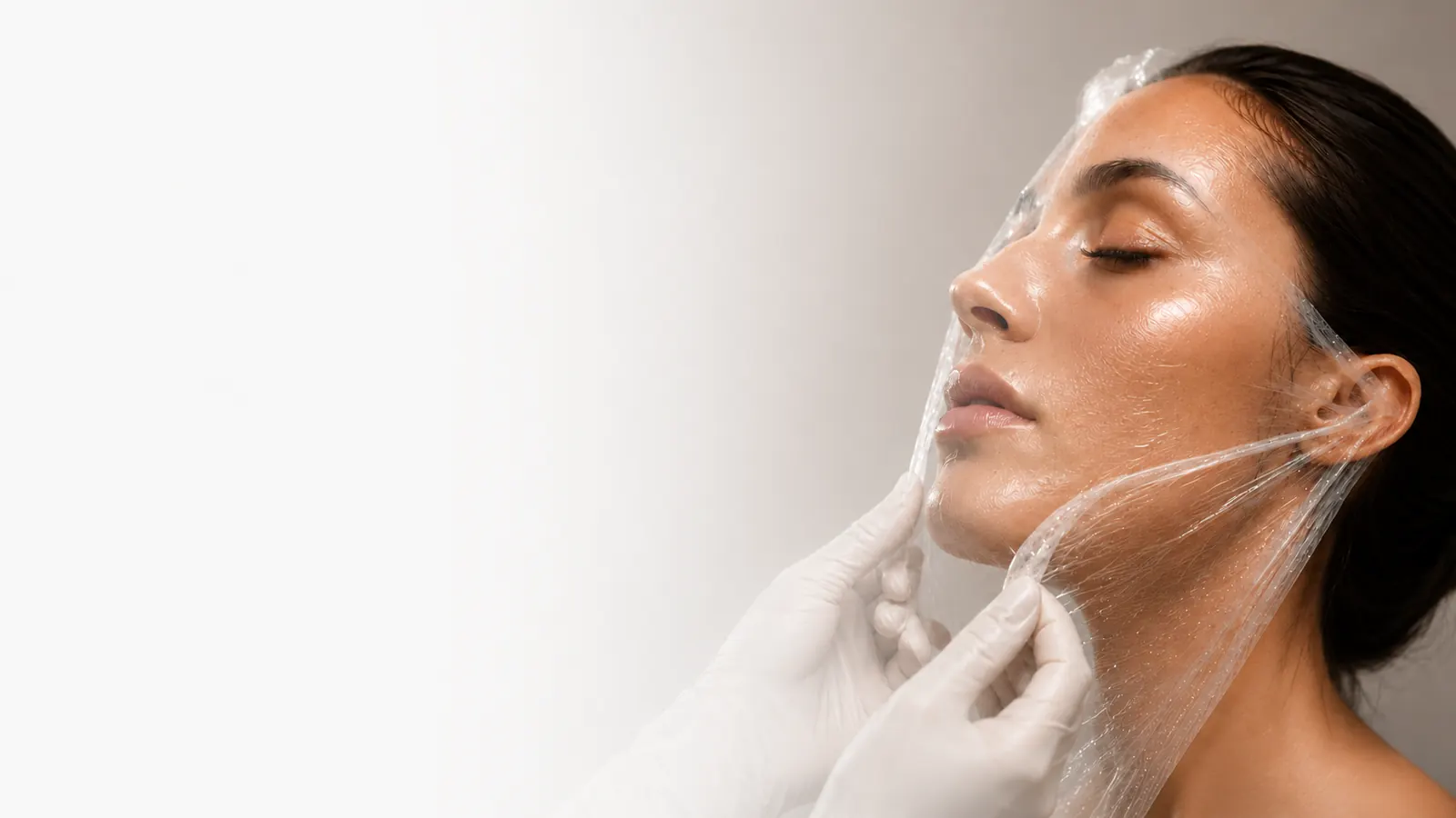 Gloved hands beside a woman's face illustrating a facial skin treatment at 23MD